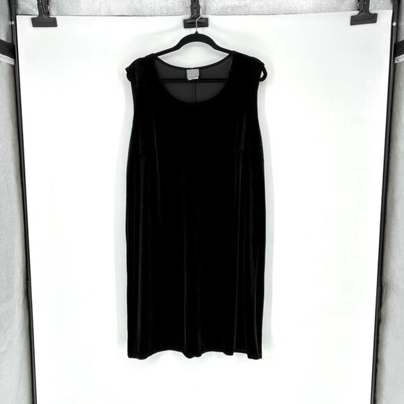 Vintage Black Velvet Sleeveless Midi Shift Dress - Plus 16X - Holiday - Picture 1 of 7